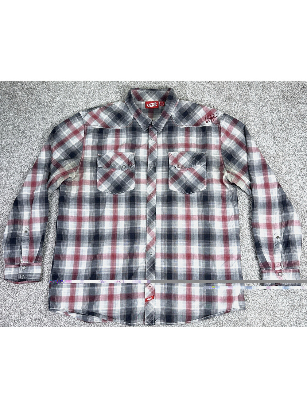 Vans Shirt Mens XXL 2XL Red Gray Plaid Western Snap Button LS Skate Western - Picture 2 of 9